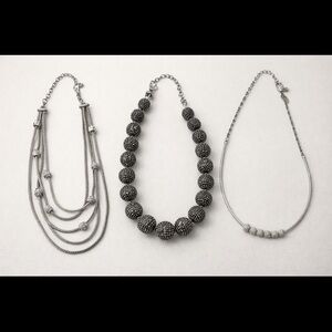Bundle – 3 Chico’s Silver/Crystal Statement Necklaces Layered, Pavé, and Beaded